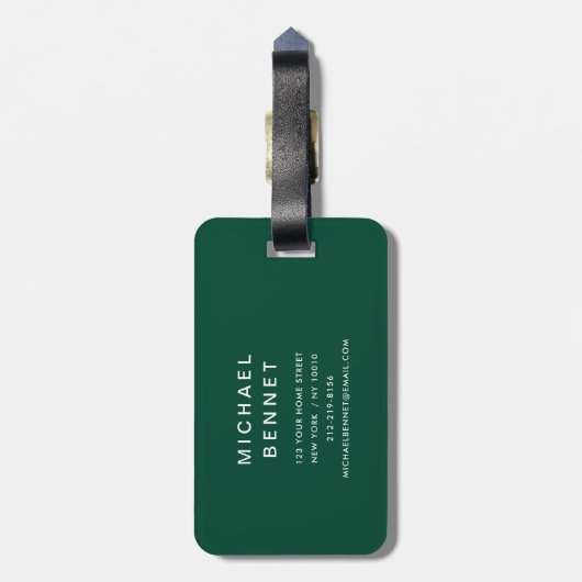 Modern Green Golf Sport Monogrammed ラゲッジタグ (裏面縦)