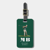 Modern Green Golfer Sport Monogram ラゲッジタグ (正面縦)