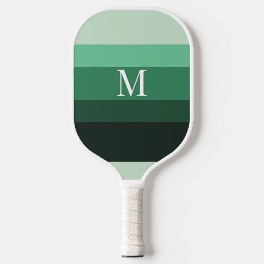 Modern Green Gradient Striped Monogram ピックルボールラケット (正面)