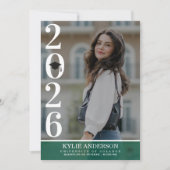 Modern Green Graduation Cap Senior Photo 招待状 (正面)