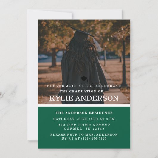 Modern Green Graduation Cap Senior Photo 招待状 (裏面)