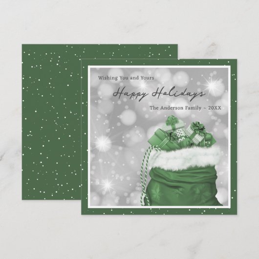 Modern Green Happy Holidays Card シーズンカード (正面/裏面)