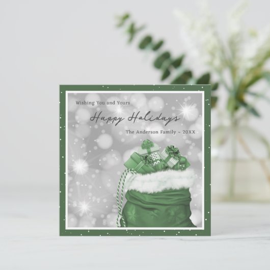 Modern Green Happy Holidays Card シーズンカード (スタンド正面)