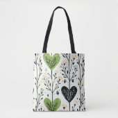 Modern Green Heart Botanical Tote Bag トートバッグ (正面)