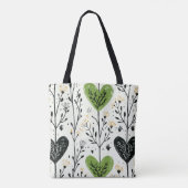 Modern Green Heart Botanical Tote Bag トートバッグ (裏面)
