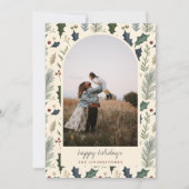 Modern Green Holly & Pine Leaves Arch Photo シーズンカード (正面)