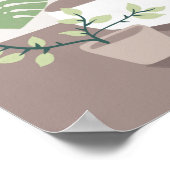 Modern Green Indoor Plants Cat Illustrated Poster ポスター (角)