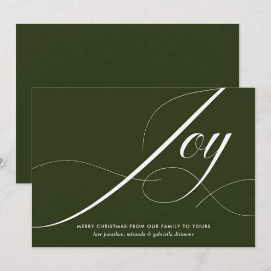 Modern Green Joy Script Christmas シーズンカード (正面/裏面)
