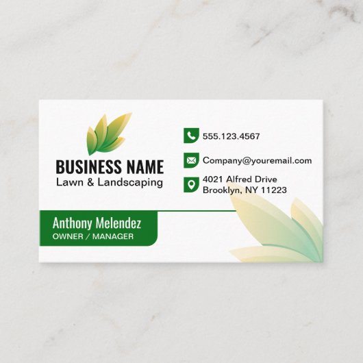 Modern Green Leaf Landscaping Logo 名刺 (正面)