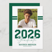 Modern Green Masculine Photo Graduation 案内状 (正面/裏面)