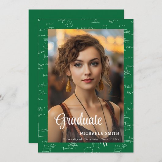 Modern Green Math Photo College Graduation 案内状 (正面/裏面)