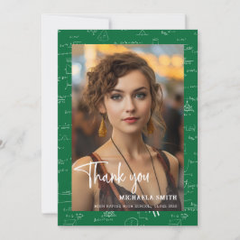 Modern Green Math Script Photo Graduation  サンキューカード