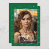 Modern Green Math Script Photo Graduation サンキューカード (正面/裏面)