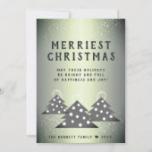 Modern Green Metallic Christmas Tree Merriest シーズンカード (正面)