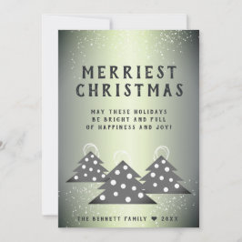 Modern Green Metallic Christmas Tree Merriest シーズンカード