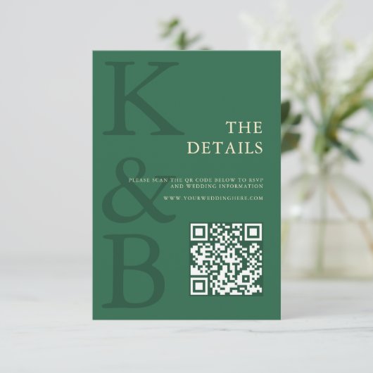 Modern Green Monogram Minimalist Wedding エンクロージャーカード (スタンド正面)