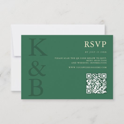 Modern Green Monogram Minimalist Wedding 出欠カード (正面)