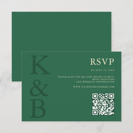 Modern Green Monogram Minimalist Wedding 出欠カード (正面/裏面)