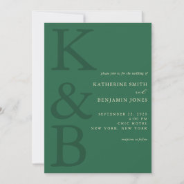 Modern Green Monogram Minimalist Wedding 招待状
