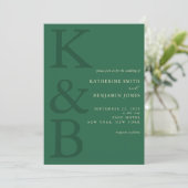Modern Green Monogram Minimalist Wedding 招待状 (スタンド正面)