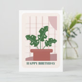 Modern Green Monstera Leaf Plant Birthday Card カード (スタンド正面)