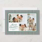 Modern Green n Pink Stripe 3 Photo Christmas Card シーズンカード (正面)