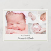 Modern Green Newborn Baby Photo Collage Birth  案内状 (裏面)