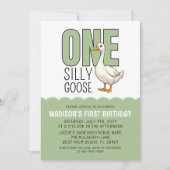 Modern Green One Silly Goose 1st Birthday  招待状 (正面)