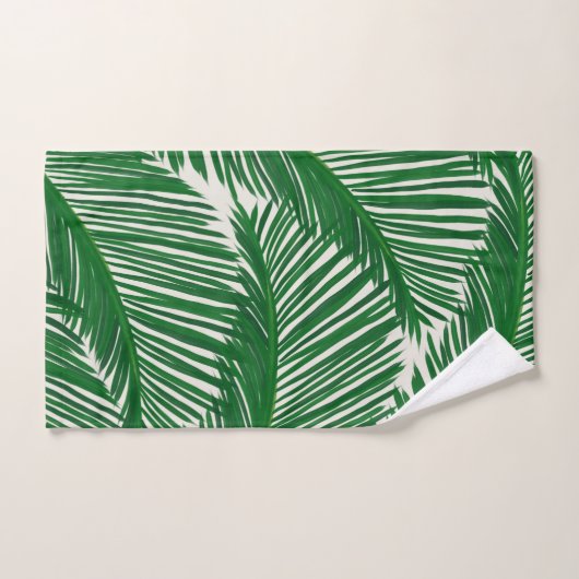 Modern Green Palm Leaf Tropical Pattern バスタオルセット (ハンドタオル)