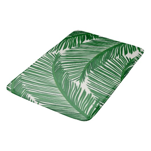 Modern Green Palm Leaf Tropical Pattern バスマット (アングル)