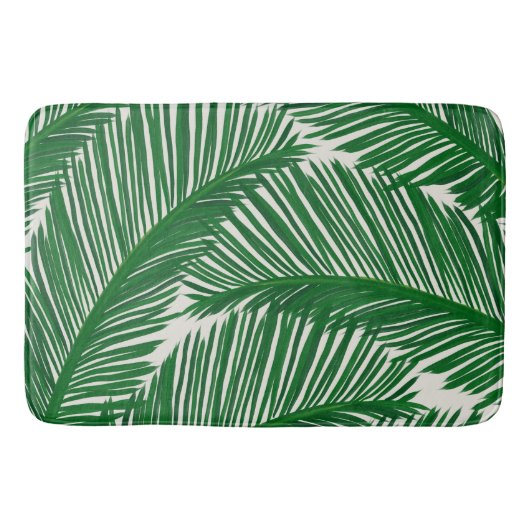 Modern Green Palm Leaf Tropical Pattern バスマット (正面)