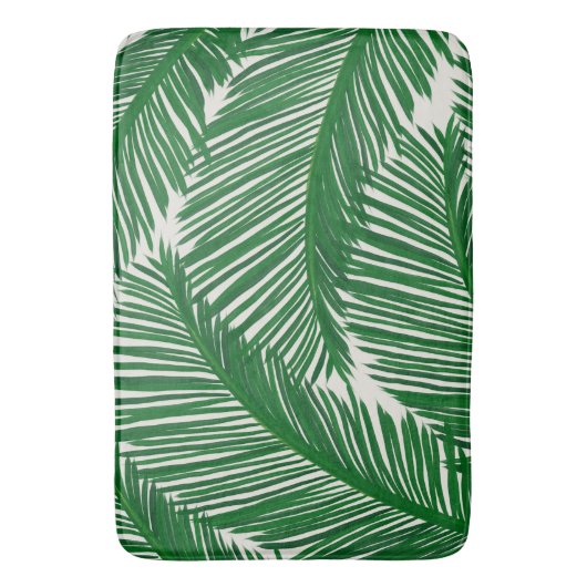 Modern Green Palm Leaf Tropical Pattern バスマット (正面縦)