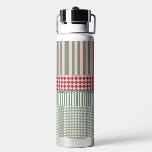 Modern Green Pattern Personalized Water Bottle ウォーターボトル (背面)