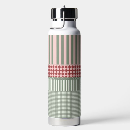 Modern Green Pattern Personalized Water Bottle ウォーターボトル (右面)