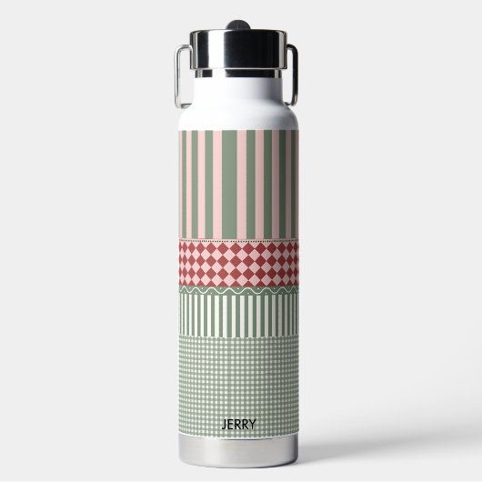 Modern Green Pattern Personalized Water Bottle ウォーターボトル (正面)