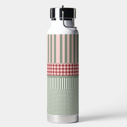 Modern Green Pattern Personalized Water Bottle ウォーターボトル (左面)
