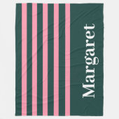 Modern green & pink  white monogram name フリースブランケット (正面)