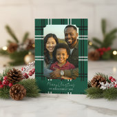 Modern Green Plaid Family Photo Holiday Greeting カード