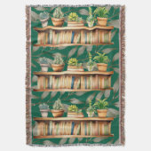 Modern Green Plant Shelf Reading Books スローブランケット (正面縦)