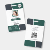 Modern Green Professional Employee Photo ID バッジ (正面＆裏面)