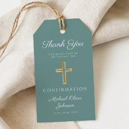 Modern Green Religious Cross Boy Confirmation ギフトタグ