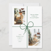 Modern Green Ribbon Bow Wrap 2 Photo Christmas シーズンカード (正面)