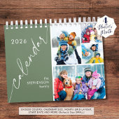 Modern Green Script 4 Photos Per Month カレンダー