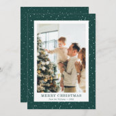Modern Green Snow Photo Christmas Card シーズンカード (正面/裏面)