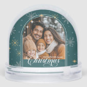 Modern Green Snowflake Christmas Photo (裏面)