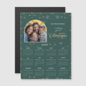 Modern Green Snowflake Photo 2026 Calendar Card (正面/裏面)