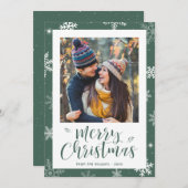 Modern Green Snowflake Photo Christmas Card シーズンカード (正面/裏面)
