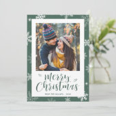 Modern Green Snowflake Photo Christmas Card シーズンカード (スタンド正面)
