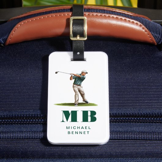 Modern Green Sport Golf Monogram ラゲッジタグ (正面インサイチュ2)