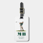 Modern Green Sport Golf Monogram ラゲッジタグ (正面縦)